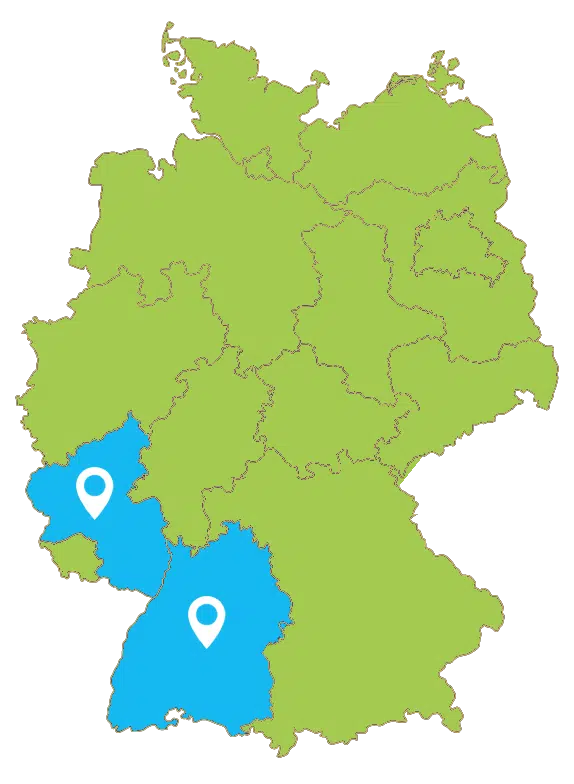 Karte (1) Einsatzgebiet clean24 in Baden-Württemberg und Rheinland-Pfalz